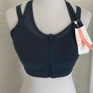 Womens Yvette Front-Zip Dark Gray  Sports Bra Size M